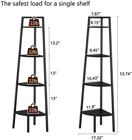 Hoctieon Corner Shelf, 4-Tier Corner Bookshelf, Rustic Ladder Shelf, Industrial - Image 2