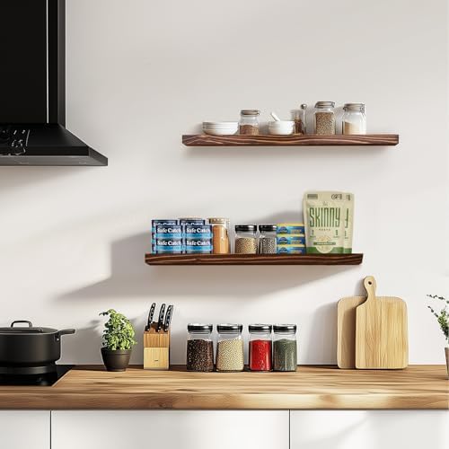 24x5.8x0.8in Floating Wall Shelves Rustic Solid Wood 2-Pack - Image 5