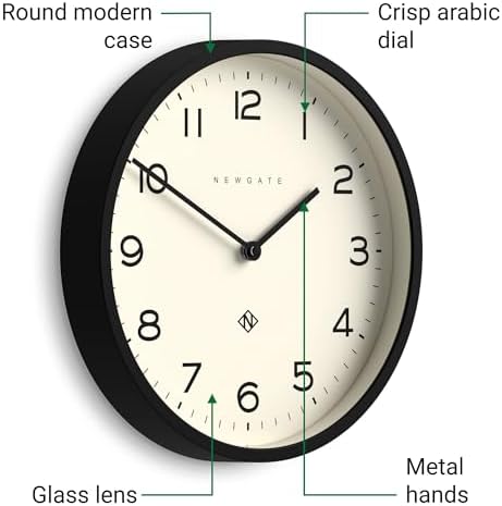 NEWGATE® Number Four Echo wall Clock | Modern Round Clock | 12" | Black | Easy - Image 5