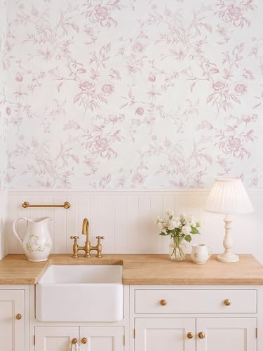 Ismoon Pink Floral Peel and Stick Wallpaper Vintage French - Image 2