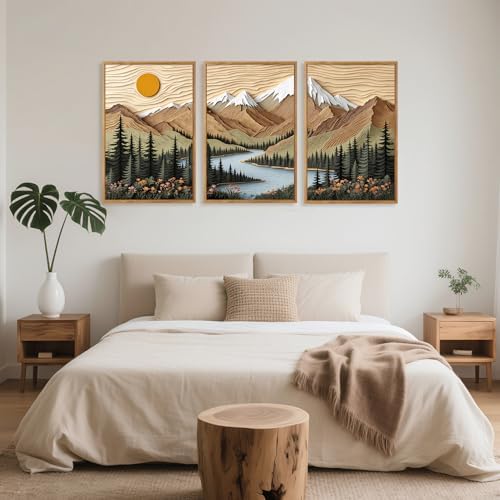 CHDITB Mountain Landscape Framed Canvas Wall Art Set, Forest Nature Wall Decor - Image 3
