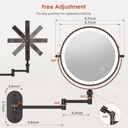 9" Wall Mounted Lighted Makeup Mirror, 4000mAh Rechargeable Double Sided 1X/30X - Image 6