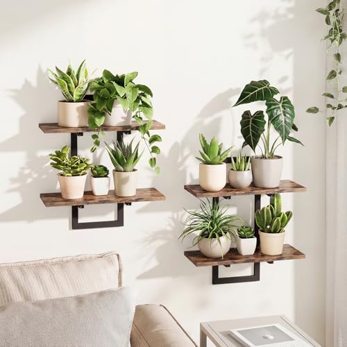 Bamworld Floating Shelves for Wall Planters Indoor Wall Decor, 2 Pack Brown by Bamworld