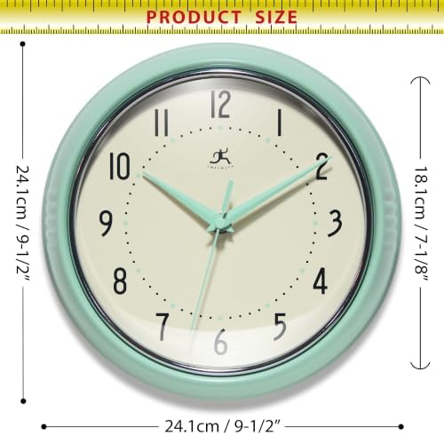 Infinity Instruments Retro Round Metal Wall Clock, Pastel Green - Image 7
