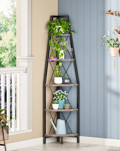 CHOEZON 5-Tier Corner Shelf, Corner Bookshelf, Ladder Shelf, Floor Standing - Image 7