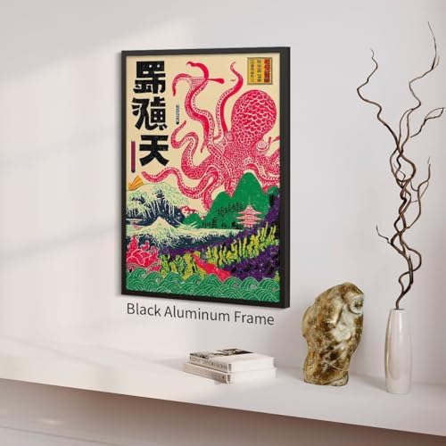 Black Framed Japanese Wall Art Octopus Ocean Theme Canvas Print 8x10in Vintage - Image 6