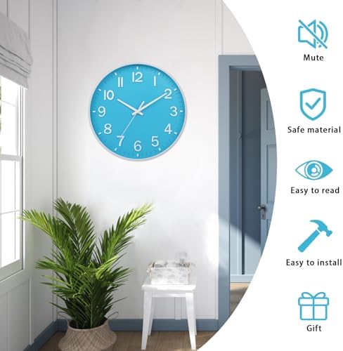 HZDHCLH 10 Inch Wall Clock Battery Operated Silent Non Ticking Blue Modern - Image 4