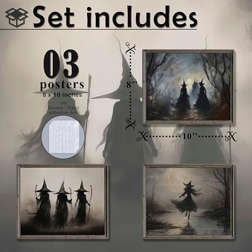 LANCHI95 03 Pcs Unframed Vintage Moody Witch Art - Image 2