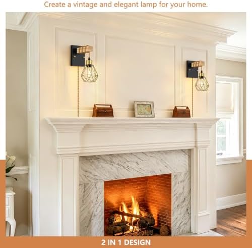 Lomoky Rustic Plug in Wall Sconces Set of 2, Vintage Wall Light Fixtures - Image 6