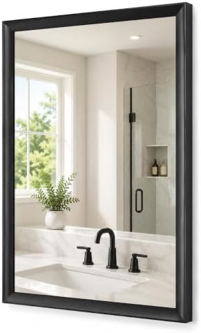 22x30 Inch Black Bathroom Mirror, Rectangle Vanity Wall Mirror by Miralab