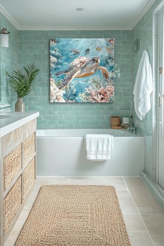 Sea Turtle Bathroom Wall Decor Ocean Theme Framed Canvas Wall Art Coastal - Image 4