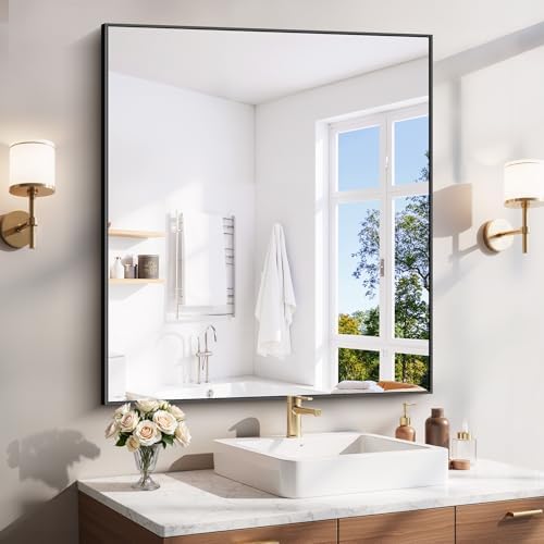 YIROMAN Bathroom Mirror 36"x40", Matte Black Bathroom Mirror by Unknown