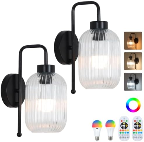 LAMSU Black Battery Operated Wall Sconces Set of 2, Wireless Wall Lights by LAMSU