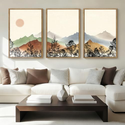 BINCUE Large Boho Mountain Wall Art Framed Wall Decor Watercolor Landscape Art - Image 3