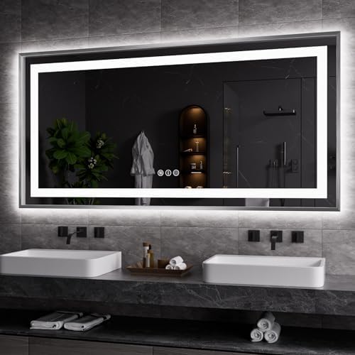 Amorho LED Bathroom Mirror 60"X30", Front Light and Backlit by Amorho