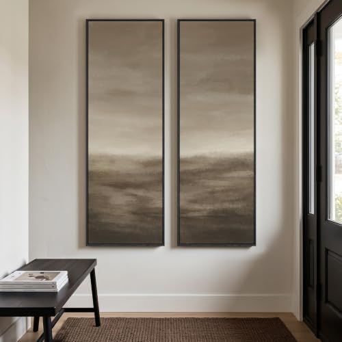 Large Framed Abstract Landscape Wall Art, 2 Piece Brown Vertical Wall Decor - Image 6