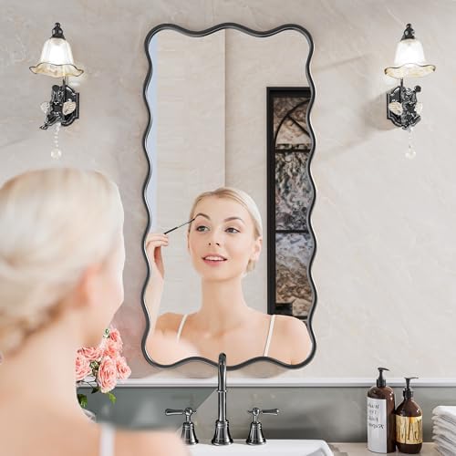 PROHOMEWARE 24x48 Black Wavy Irregular Large Bathroom Mirror, Wall-Mounted - Image 4