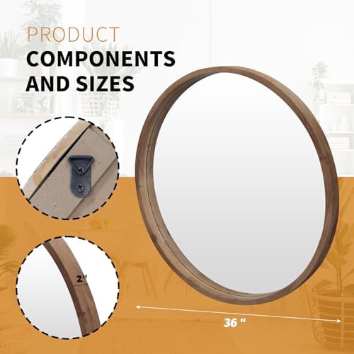 36" Round Wood Mirror - Image 3