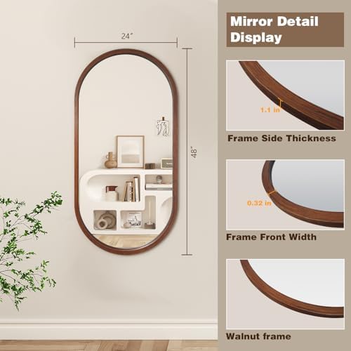 Niccy Oval Full Length Mirror, Wall-Mounted Wood Mirror - Image 2
