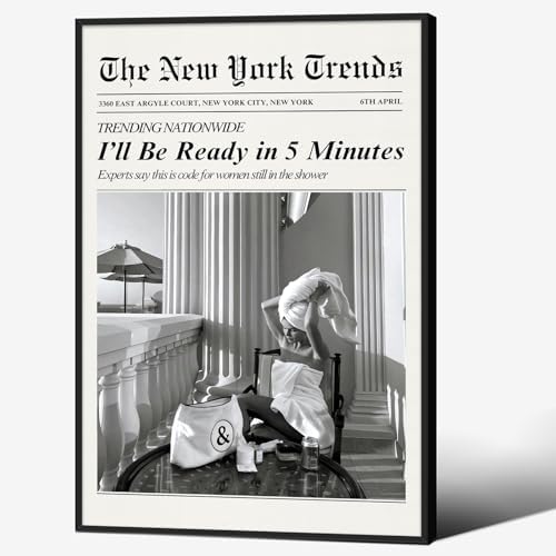 Trendy Newspaper Wall Art 24x36in Black Framed Vintage Black and White by Unknown