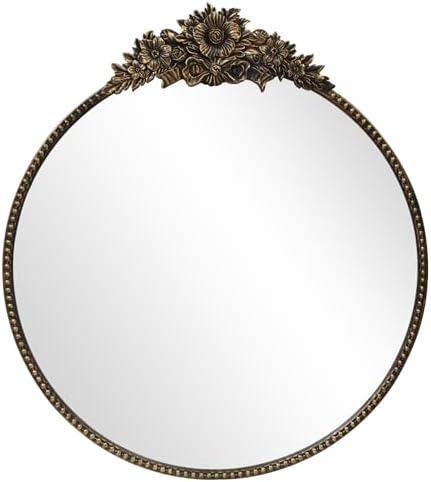 Vintage Round Mirror, Antique Metal Frame Wall Mirror, Traditional Art Home by IPOUF