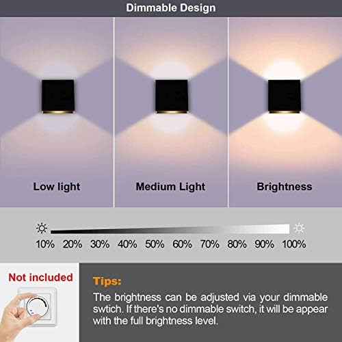 Lightess Small LED Wall Sconce Dimmable Up-Down Black Metal 10W Warm White - Image 4