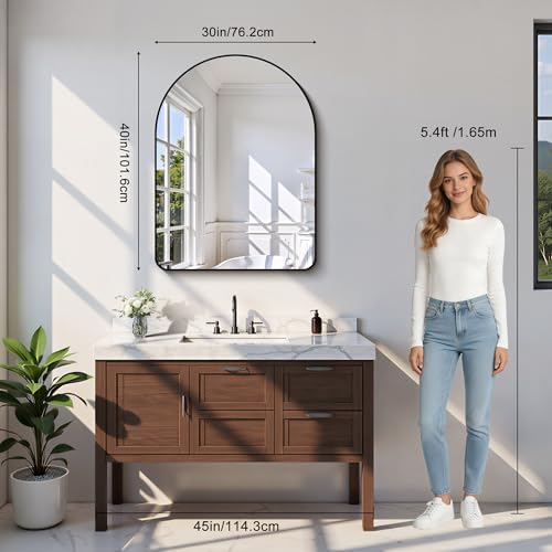 GLASHOM Arched Bathroom Mirror, Wall Mounted Mirror, Living Room, Vertically - Image 6
