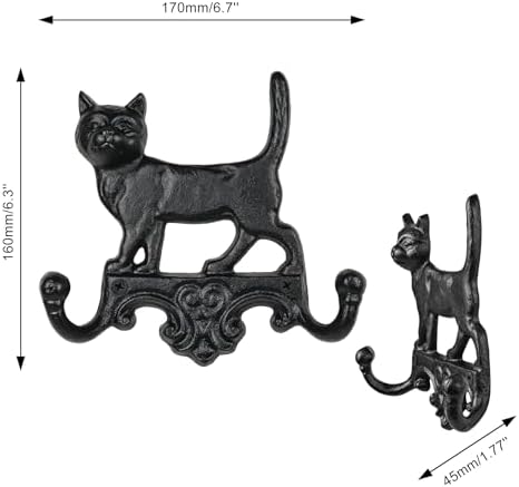 Earl Diamond Heavy Duty Cast Iron Vintage Cat Wall Hooks, Wall Mount 2 Pack - Image 2