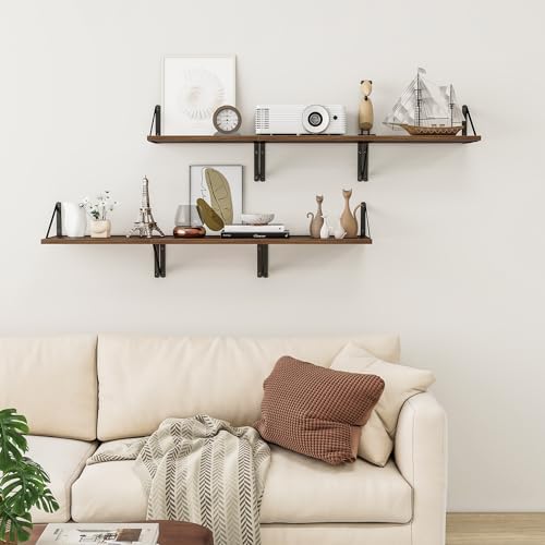 Heimlove 16W x 12D Deep Floating Shelves Set of 3 Walnut - Image 6