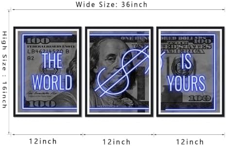 Black Framed Canvas Wall Art 100 Dollar Money The World is Yours Painting 3 - Image 5