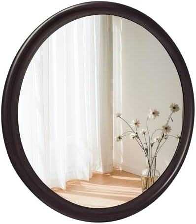 Round 30 Inch Dark Walnut Wall Mirror by WIOWUR