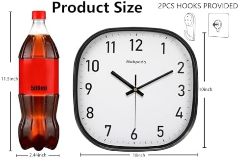 10 Inch Wall Clock, Silent Non Ticking Wall Clocks Battery Operated, Square - Image 3