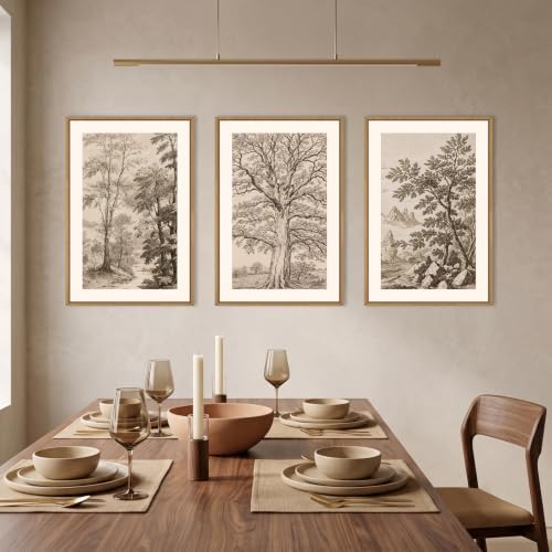 Aryroi Vintage Tree Sketch Landscape Framed Canvas Wall Art Set- 16"x24"x3 - Image 4