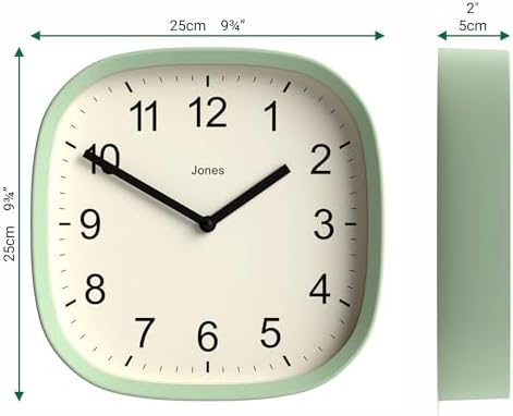 JONES CLOCKS® Sprite wall Clock | Modern Square Clock | 10" | Mint Green - Image 4