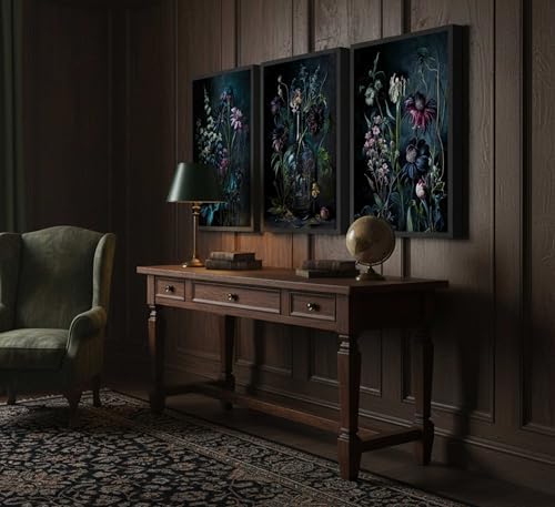 hijyord 3 Pcs Dark Academia Floral Canvas Wall Art 16x24in Unframed - Image 5