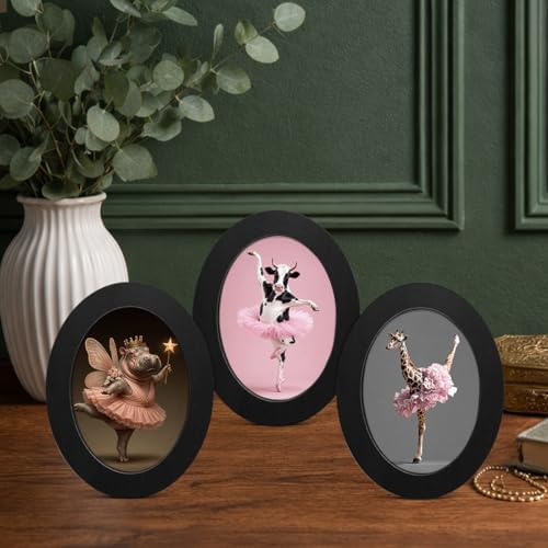 3Pcs Pink Ballet Animal Oval Wall Art Framed Coquette Cute Preppy Decor - Image 4