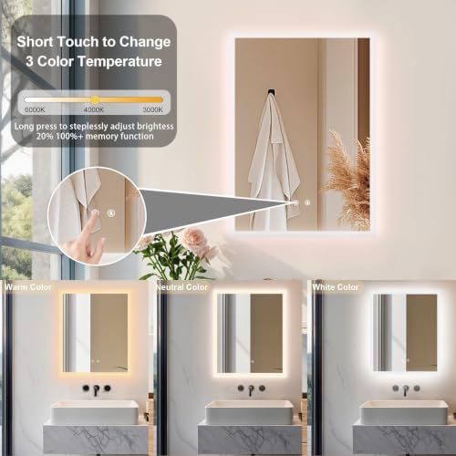 LUVODI Bathroom LED Mirror Backlit: Rectangular Vanity Mirror 20x28 inches - Image 4