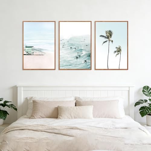 CHDITB Coastal Beach Framed Wall Art Tropical Palm Tree Ocean Surfing Decor - Image 4