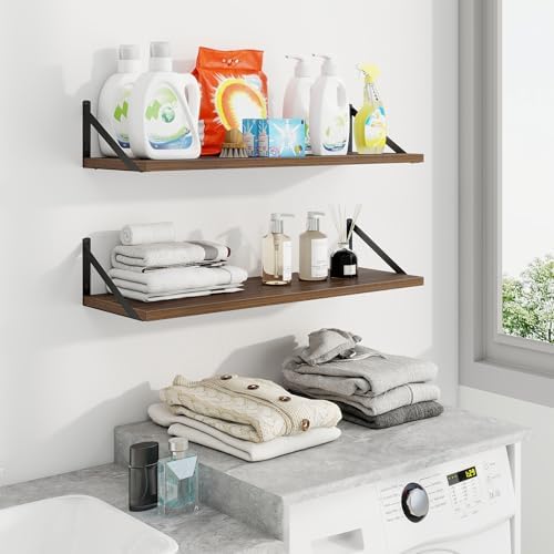 Axeman 30 Inch Floating Shelves, 10 Inch Deep Walnut Wall Shelves Set of 2 - Image 2