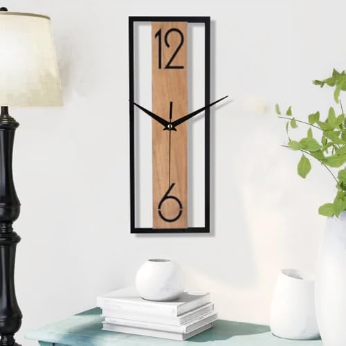 Modern Rectangular Wall Clock 12 Inch, Minimalist Wooden & Black Frame Silent - Image 3