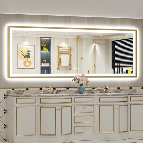 96x36 Gold Beveled LED Lighted Bathroom Mirror, Backlit & Front Lit by Awandee
