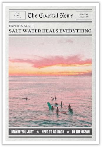 Bittiler Retro Salt Water Heals Everything Posters Pink Beach Coastal Surf Girl by Bittiler