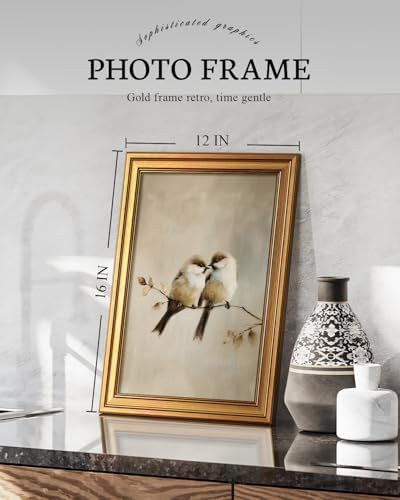 VIYYIEA Vintage Gold Framed Wall Art, Two Little Birds, 12x16 inch - Image 5