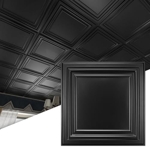 Art3d PVC Drop Ceiling Tiles 24x24 in, 48 Sq.Ft, Matte Black by Art3d