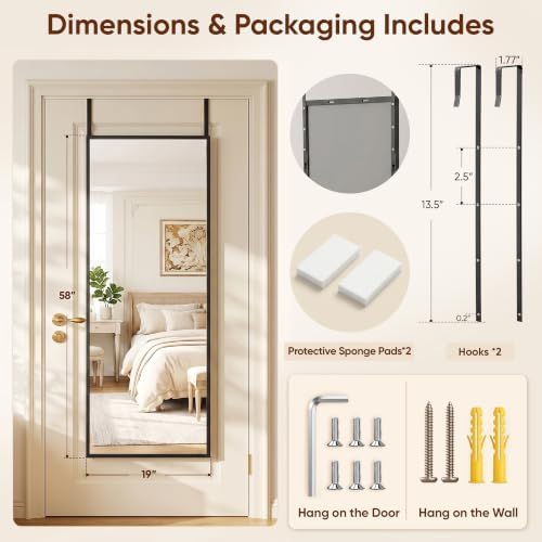 Suidia Full Length Mirror Over the Door&Wall Mounted, HD Shatterproof, Hanging - Image 5