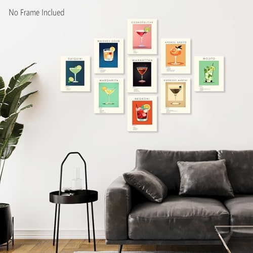 Retro Cocktail Poster Bar Wall Art, Classic Cocktail Wall Decor Set of 12 - Image 4