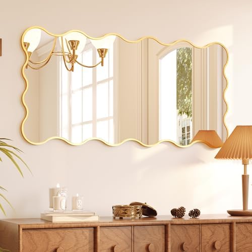 Kelly Miller 24x48 Gold Scalloped Mirror, Wavy Edge Decorative Wall Mirror by KellyMiller