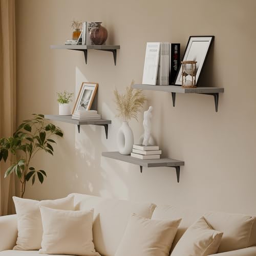 SKYSEN Floating Shelves for Wall Set of 6, 15.7in Wood Wall Shelf for Decor - Image 2