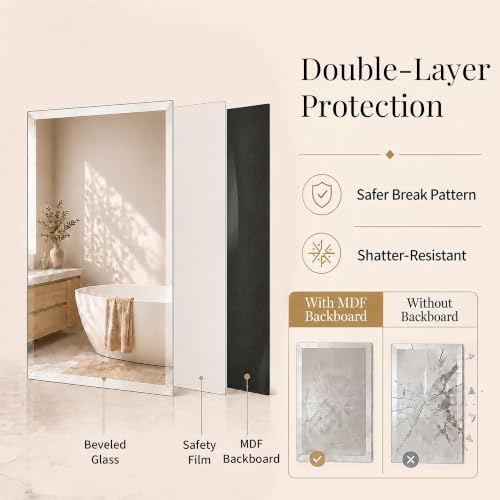 24"x36" Frameless Beveled Rectangular Bathroom Mirror - Image 6