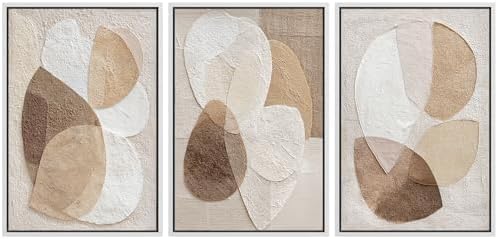 MUDECOR Framed Canvas Print Wall Art Abstract Beige Brown Layered Shapes by MUDECOR
